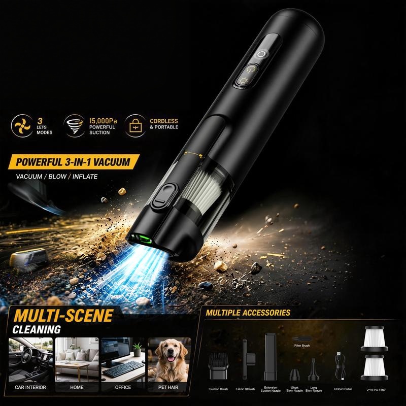 Cordless Portable Car Vacuum Cleaner - Powerful Suction